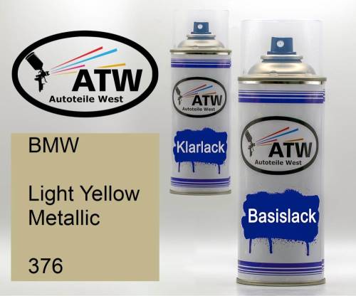 BMW, Light Yellow Metallic, 376: 400ml Sprühdose + 400ml Klarlack - Set, von ATW Autoteile West.